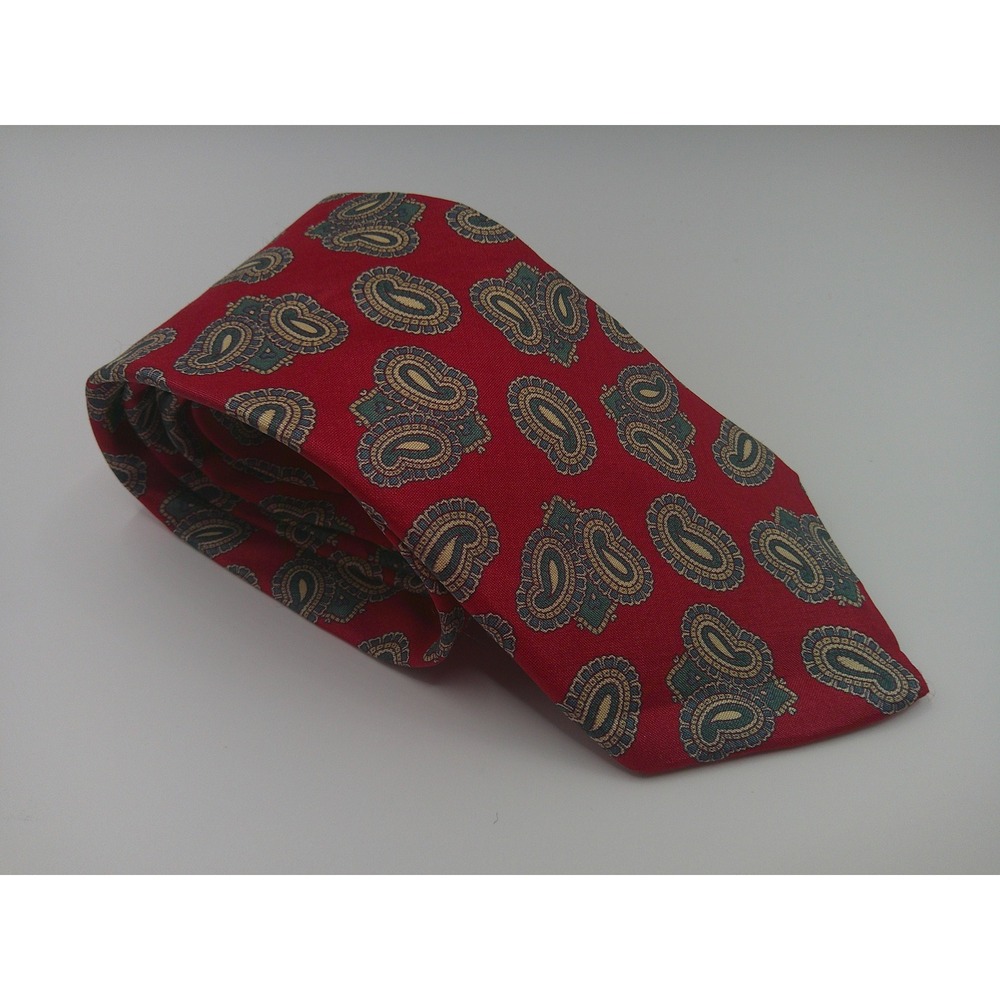 Stafford Men's Red and Blue Paisley Silk Tie Italian Silk Made in Portugal